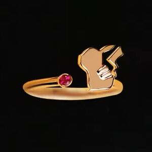 585 Rose Gold Over Sterling Silver Pokemon Pikachu Wrap Around Tail Open Ring